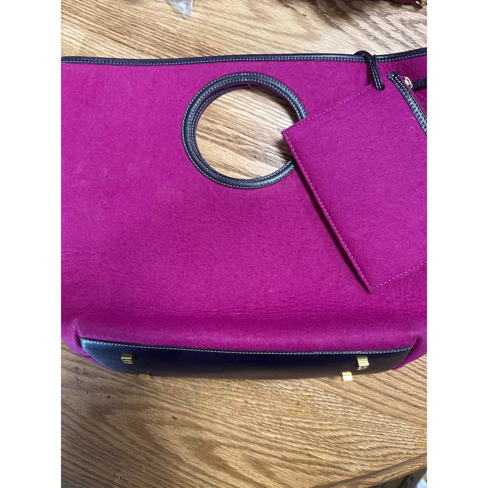 Kate Spade New York Magenta Pink Felt Tote Bag Cutout Handle Made in Italy  USED
